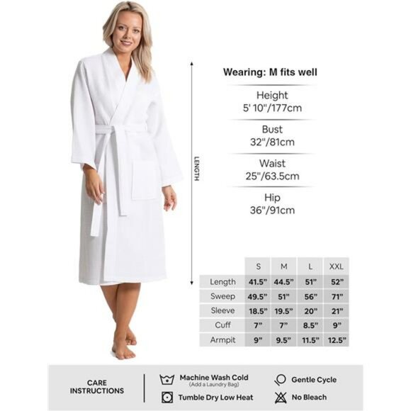 Waffle knit kimono bath robe for women lightweight soft quick dry spa cover - Picture 7 of 8